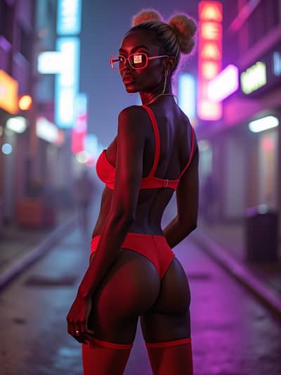 AI generated cyberpunk boudoir photo example 16 - Professional cyberpunk boudoir photography by PhotoForge