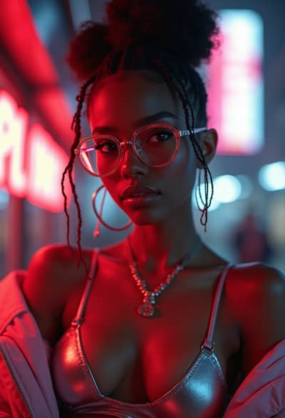 AI generated cyberpunk boudoir photo example 26 - Professional cyberpunk boudoir photography by PhotoForge