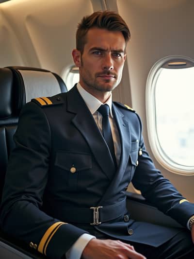 PhotoForge AI flight attendant photo sample 10 - Studio quality AI generated photography
