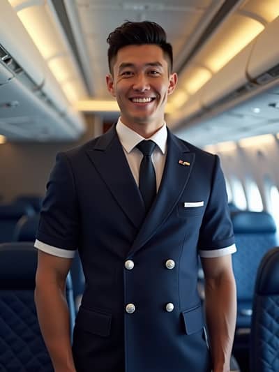 AI generated flight attendant photo example 26 - Professional flight attendant photography by PhotoForge