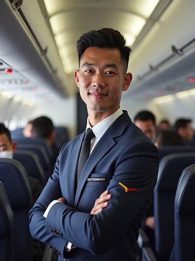 PhotoForge AI flight attendant photo sample 30 - Studio quality AI generated photography