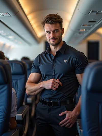 PhotoForge AI flight attendant photo sample 35 - Studio quality AI generated photography