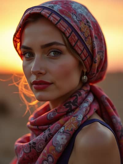 AI generated hair scarves photo example 6 - Professional hair scarves photography by PhotoForge