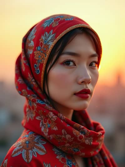 AI generated hair scarves photo example 21 - Professional hair scarves photography by PhotoForge
