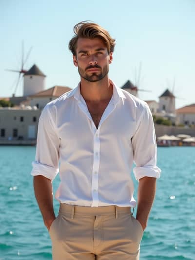 AI photography example 14 - mykonos nights photos generated by artificial intelligence