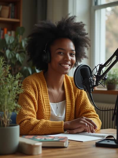 AI generated podcast host photo example 21 - Professional podcast host photography by PhotoForge