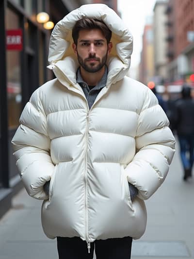 PhotoForge AI puffer jacket photo sample 15 - Studio quality AI generated photography
